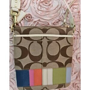 Coach Signature Crossbody Bag Womens Multi Patchwork Canvas Adjustable Swingpack